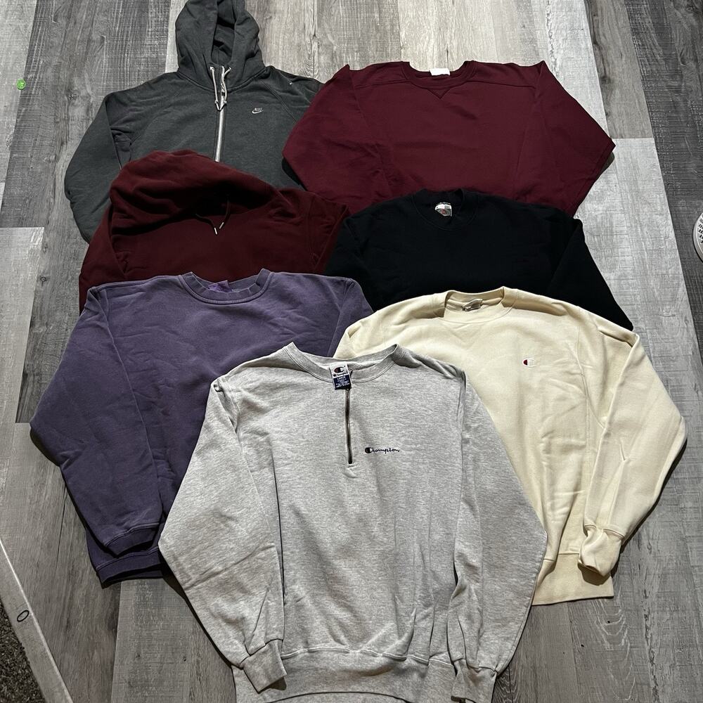 VTG Blank Sweatshirt Bundle Lot Solid Color x7 Champion Nike Reseller Mixed XS-L